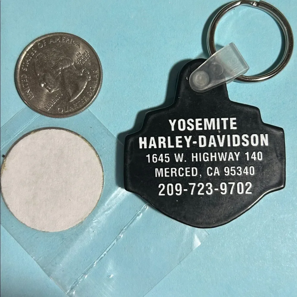 Thunder Mtn Harley Davidson Stick on metal badge & Yosemite, Merced HD Keychain